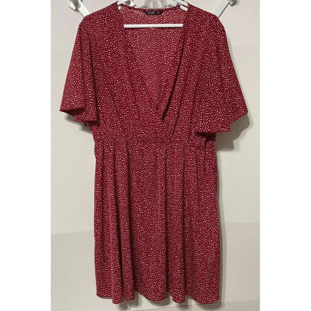 Shein‎ Curve Red Polka Dot Wrap Dress Cottagecore Romantic Pinup Aesthetic Knee